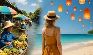 Tajlandia kiedy jechać? Pływający targ z owocami i plaża z lampionami to idealne miejsca na niezapomnianą podróż.