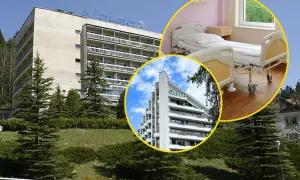 Sanatoria w Polsce, jak te na zdjęciu, mogą budzić wątpliwości. Widok łóżka szpitalnego i budynków sugeruje, że to jedne z najgorszych sanatoriów w Polsce.
