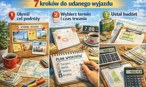 Planowanie wyjazdu, np. gdzie w góry świętokrzyskie: ustal cel, termin, budżet. Vision board, kalendarz, notatnik z wydatkami, kalkulator.