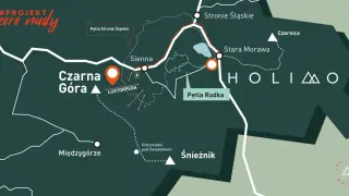 Mapa szlaku #PROJEKT zero nudy. Widoczna Czarna Góra, Śnieżnik, Stronie Śląskie, Międzygórze, Pętla Rudka i inne punkty.