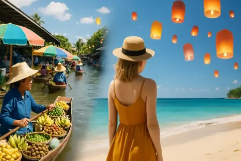 Tajlandia kiedy jechać? Pływający targ z owocami i plaża z lampionami to idealne miejsca na niezapomnianą podróż.