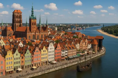 Gdańsk: kolorowe kamienice nad Motławą, historyczny Żuraw i statki. Idealne miejsce na odkrywanie atrakcji dla dorosłych.