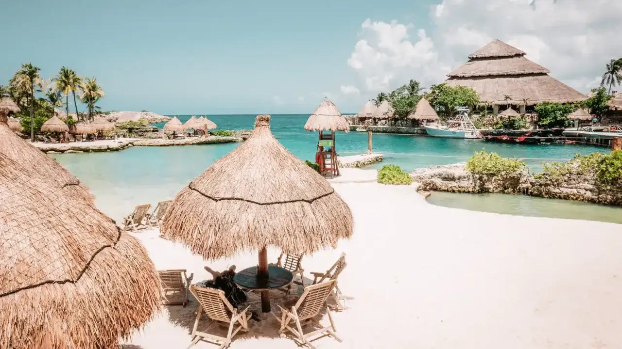 Idealne miejsce, gdzie w październiku na wakacje: piaszczysta plaża, turkusowa woda, palmy i słomiane parasole.